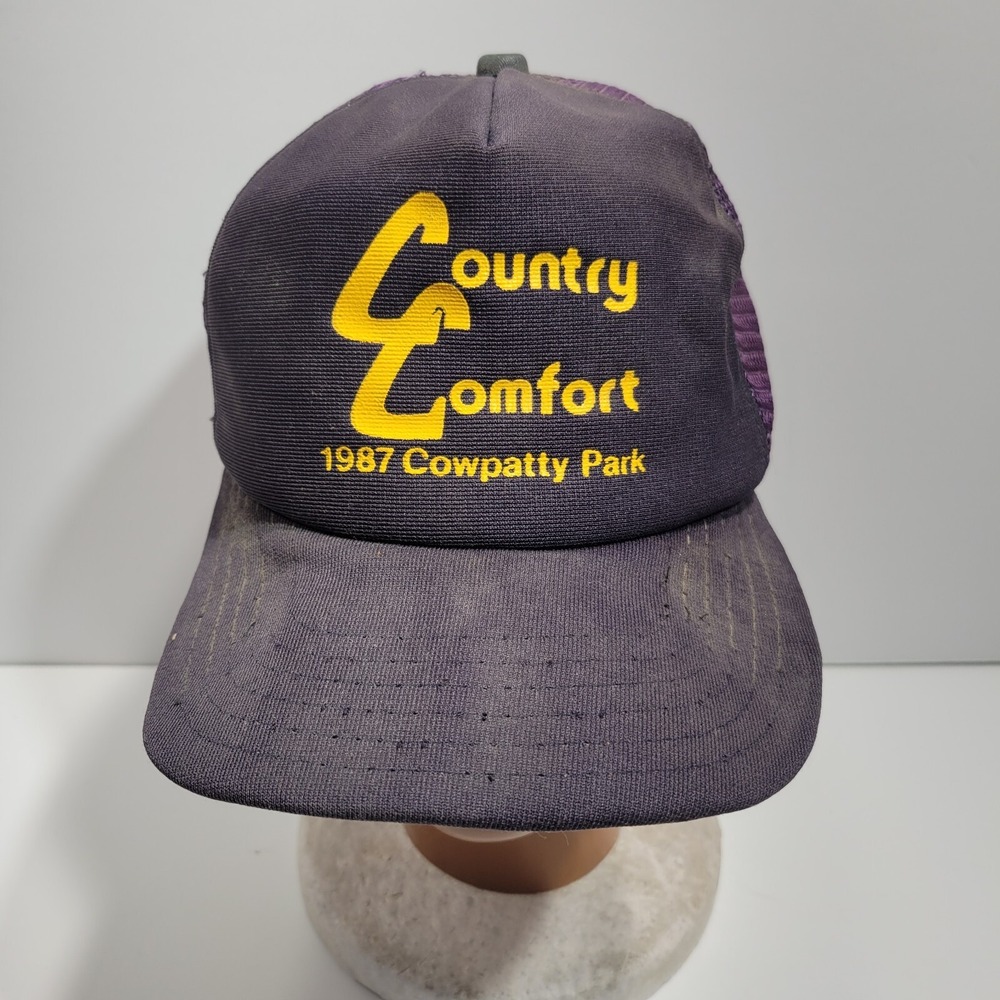 Mens Trucker Hat OS Purple Mesh Back Snapback Country Comfort 1987 Cowpatty Park